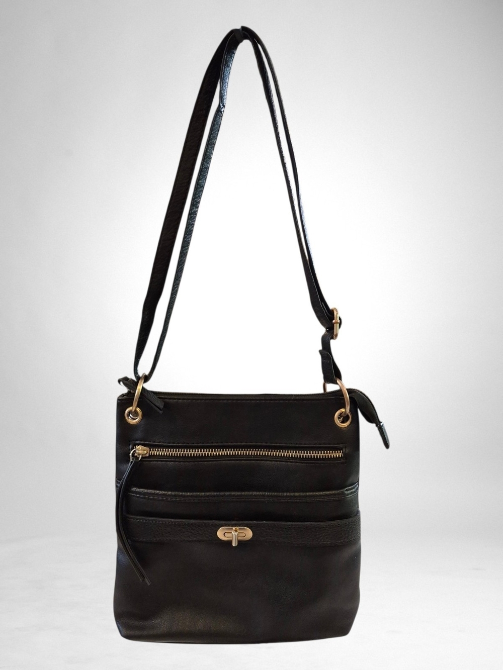 Black Faux Leather Messenger Bag